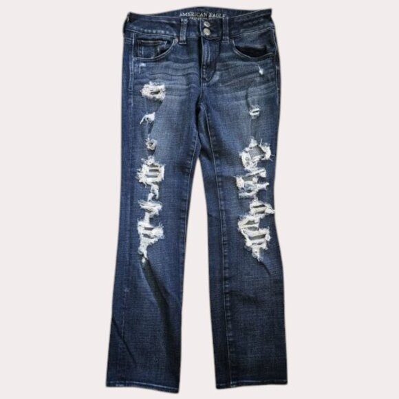 AMERICAN EAGLE 360 Super Super Stretch Distressed Jeans Ladies Size 4 Cropped - Picture 7 of 7